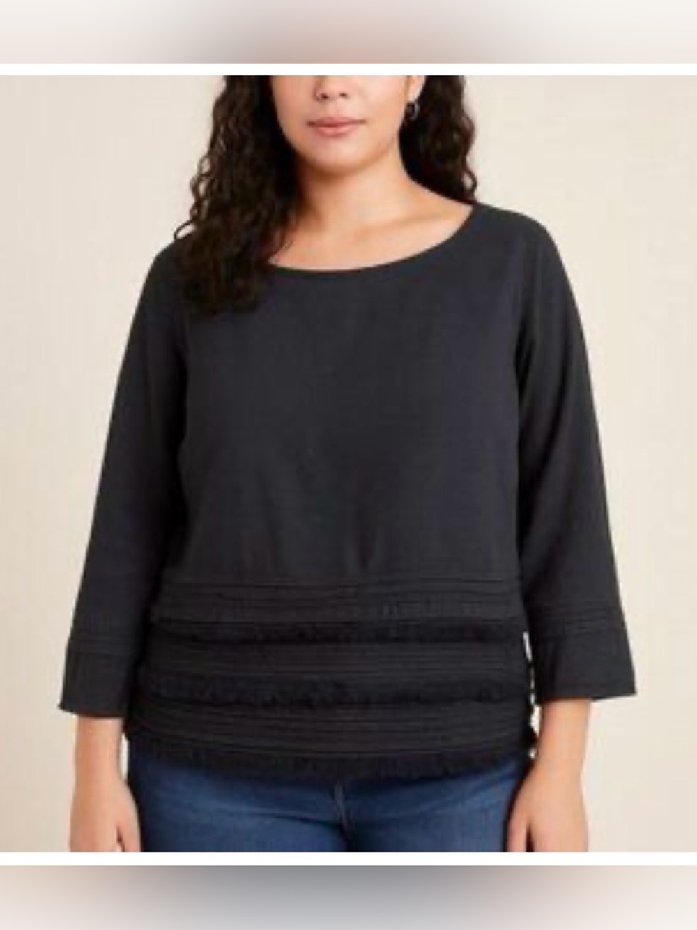 Anthropologie Meadow Rue black Olathe fringe trimmed shirt size medium